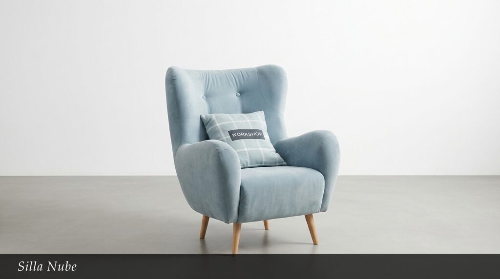 La Silla Nube destaca por su diseño envolvente y acogedor, creado para brindar máximo confort sin perder elegancia. Su silueta moderna y sus curvas suaves la convierten en una pieza decorativa ideal para salas de estar, habitaciones o espacios de lectura con un estilo contemporáneo y sofisticado.